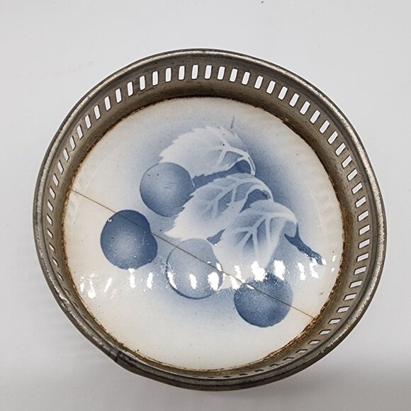 Serving Tray Set Round Platter Handles 6 Coasters Ceramic Tile Cherries Germany - Picture 4 of 12